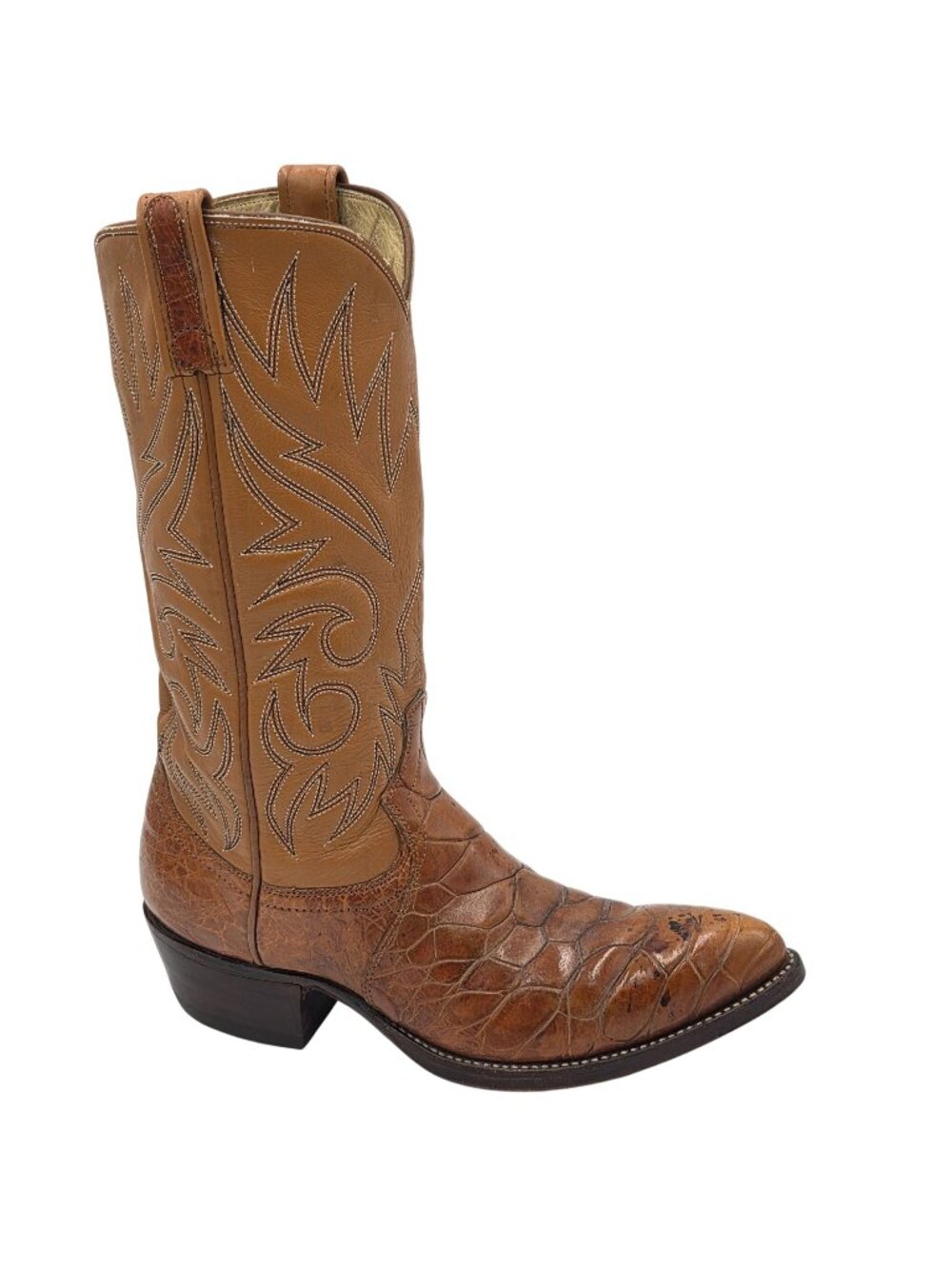 Vintage Exotic Dan Post Sea Turtle Big Scales Mens 7D Honey Cowboy Western Boots